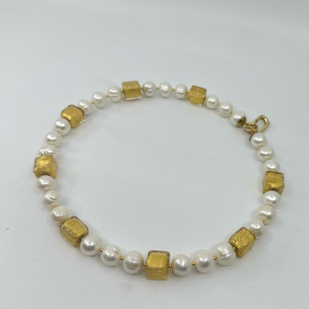 C104 New Handmade Elegant Radiance Choker Freshwater Pearls & Venetian Glass
